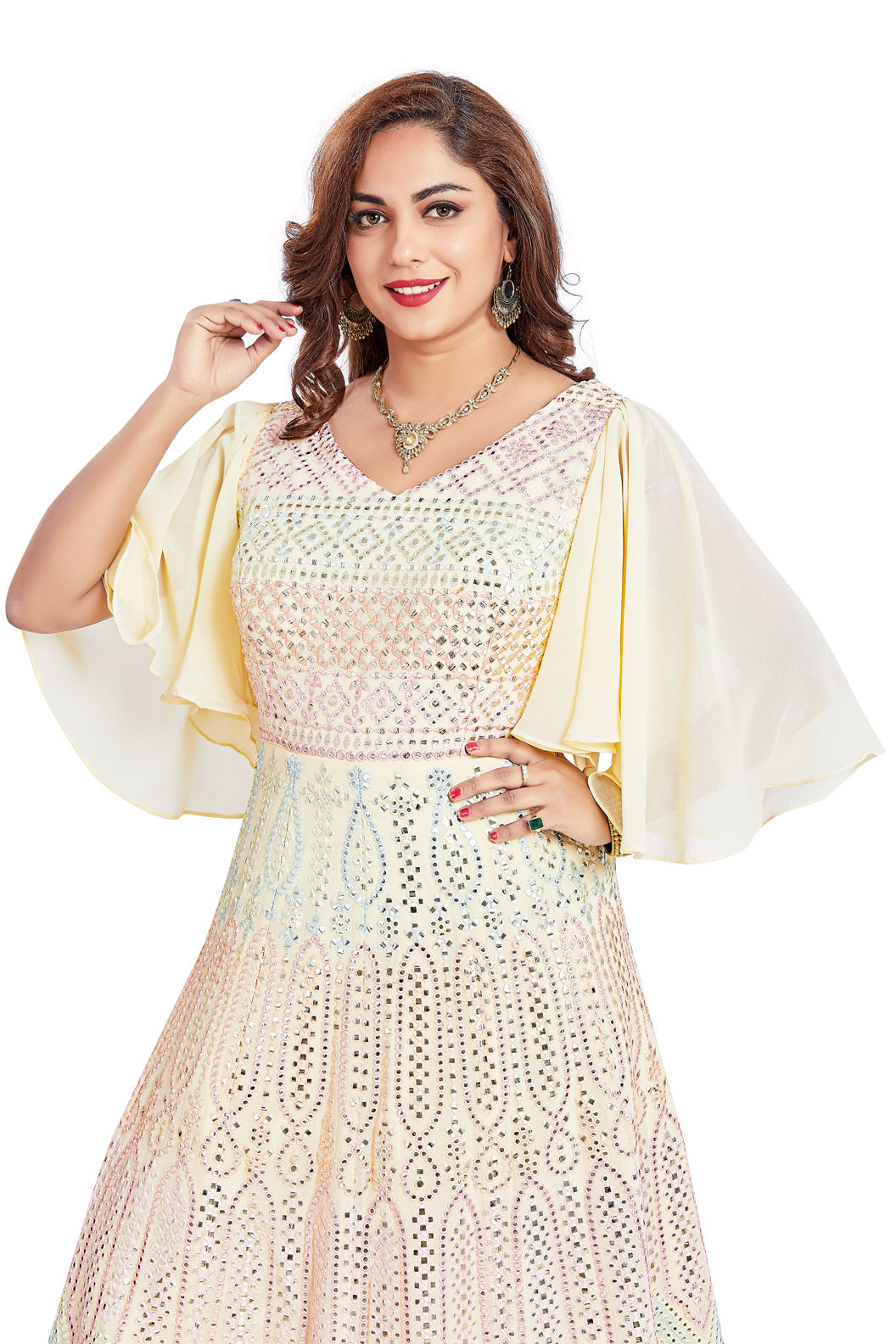 Yellow Gotawork Ruffle Sleeves Anarkali Set-AariAmi Boutique