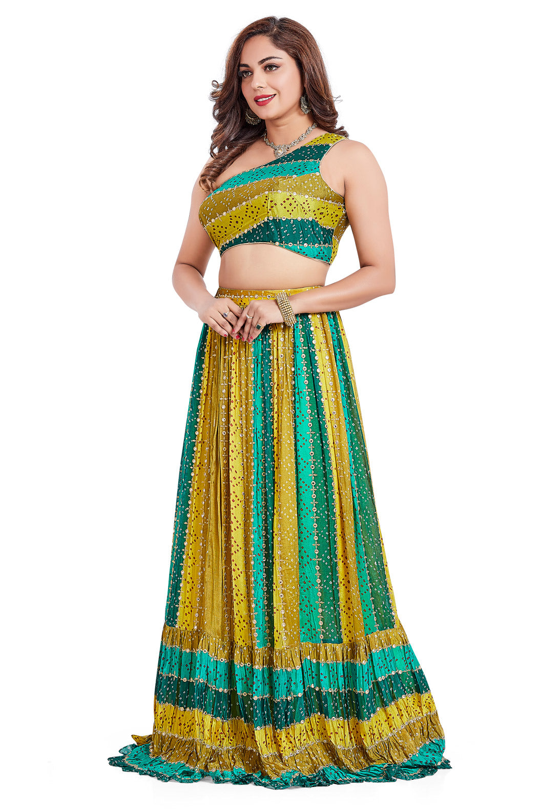 Mustard and Green Bandhej Lehenga Set-AariAmi Boutique