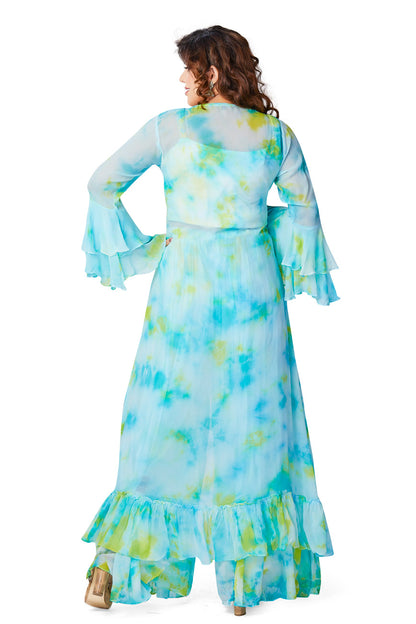 Blue Tie-Dye with Mirrorwork Palazzo Set-AariAmi Boutique