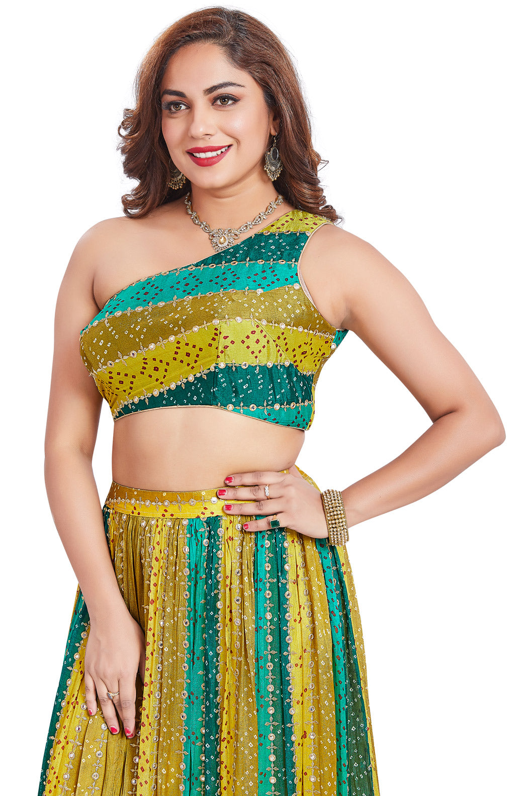 Mustard and Green Bandhej Lehenga Set-AariAmi Boutique