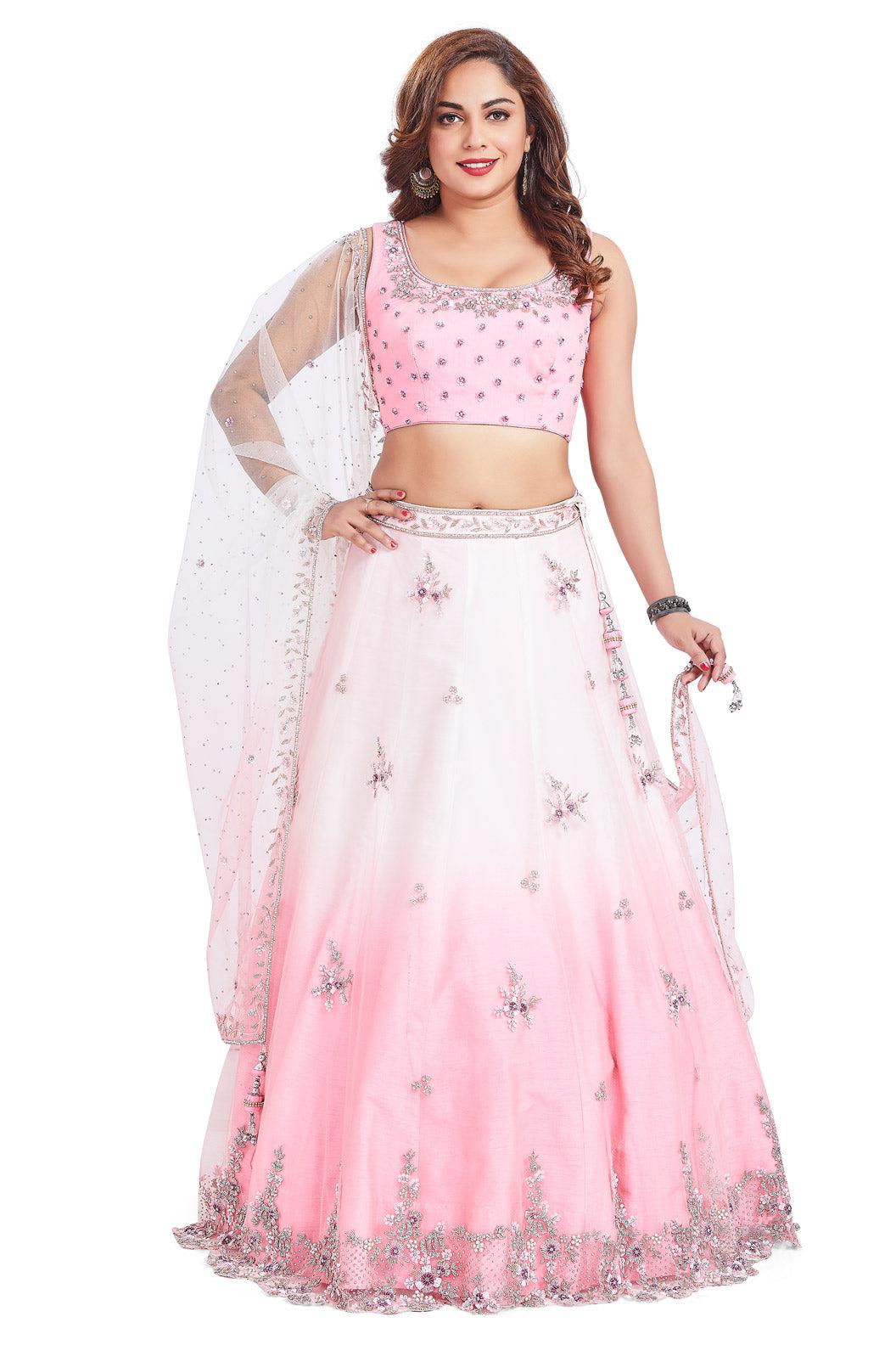 Elegant Pink Ombre Stone Studded Lehenga Set-AariAmi Boutique