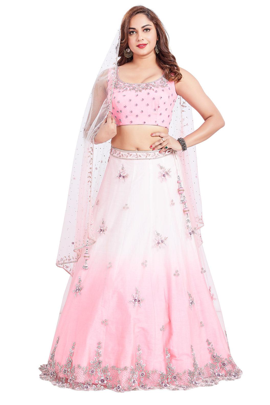 Elegant Pink Ombre Stone Studded Lehenga Set-AariAmi Boutique