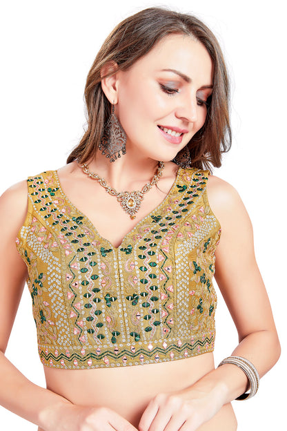 Orange Floral Printed Mirrorwork Lehenga Set-AariAmi Boutique