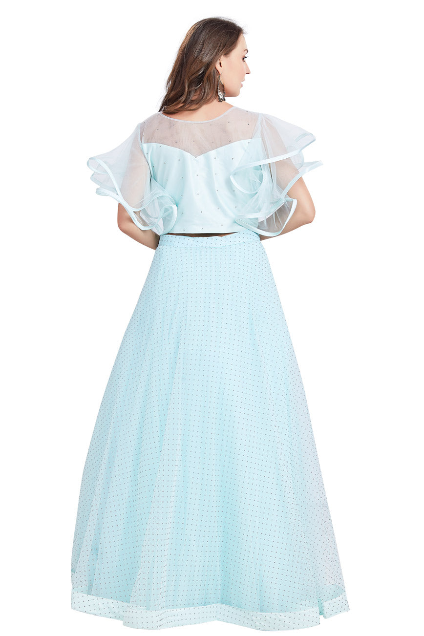Icy Blue Crop Top Lehenga Set-AariAmi Boutique