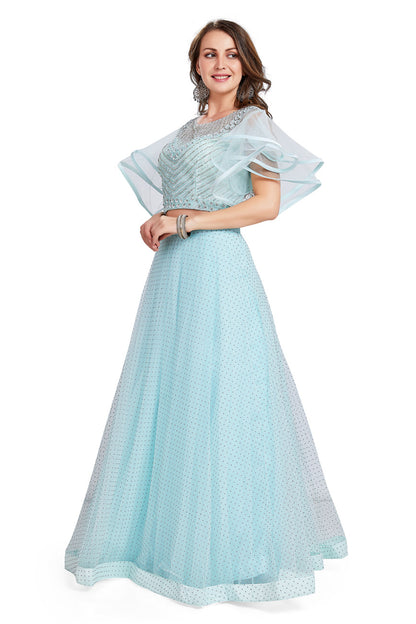 Icy Blue Crop Top Lehenga Set-AariAmi Boutique