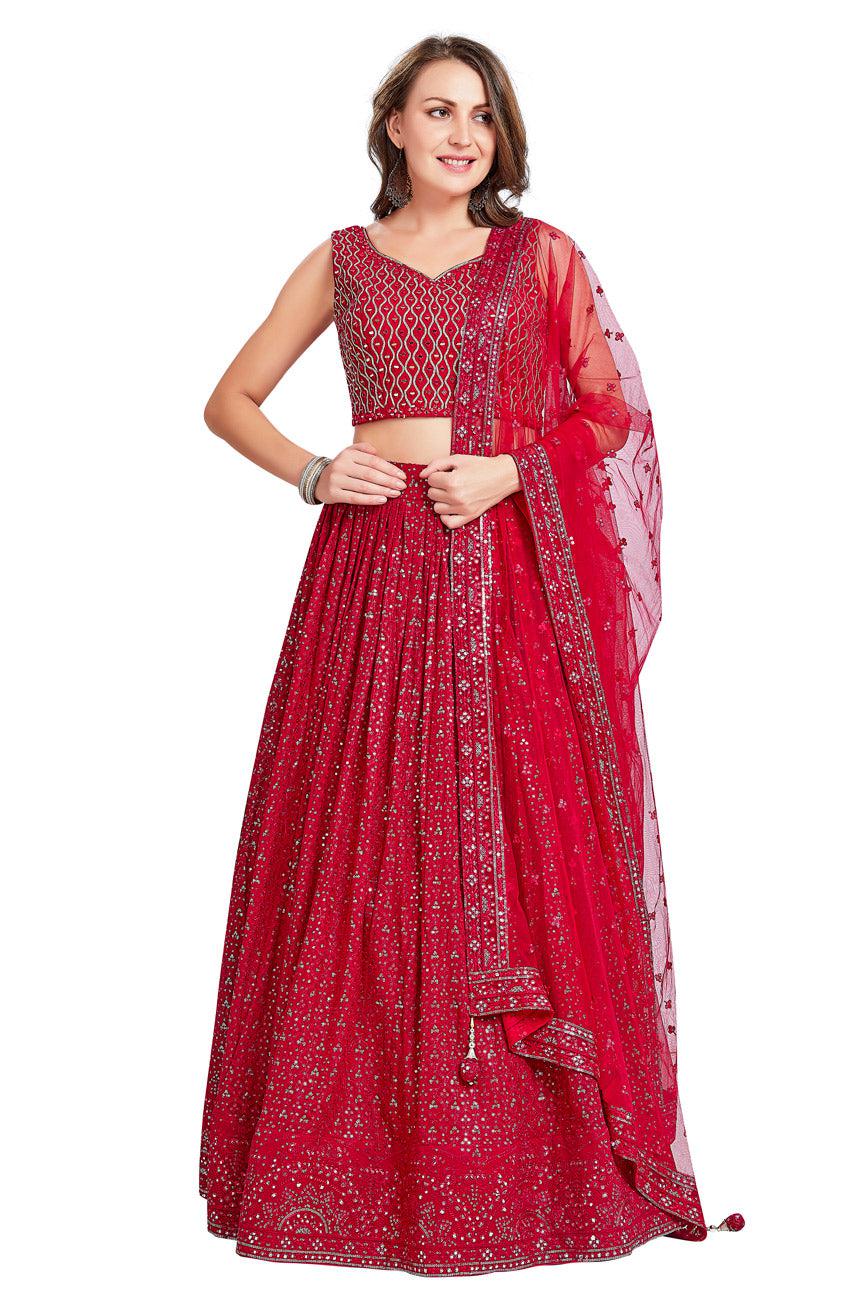 Dark Pink Lucknowi Sequin Studded Lehenga Set-AariAmi Boutique