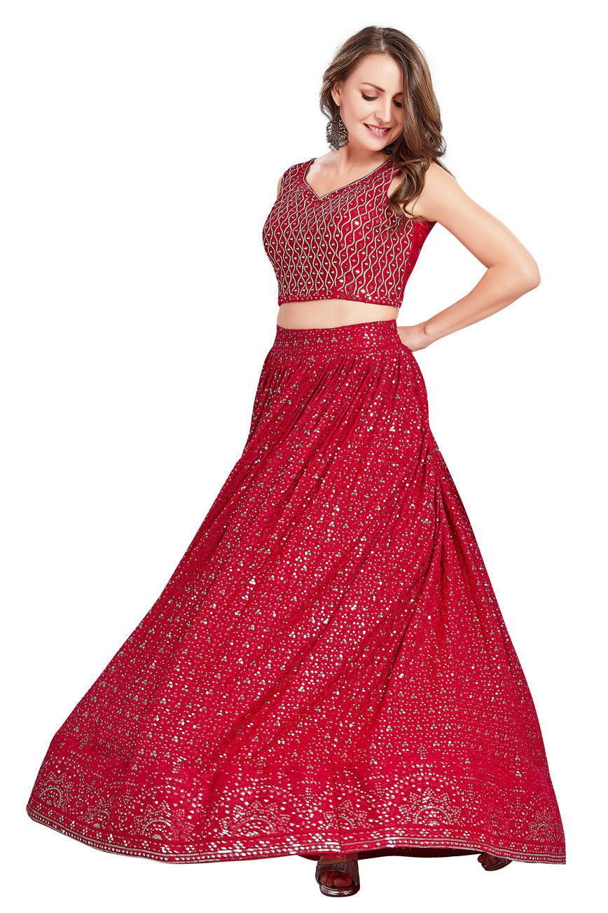 Dark Pink Lucknowi Sequin Studded Lehenga Set-AariAmi Boutique