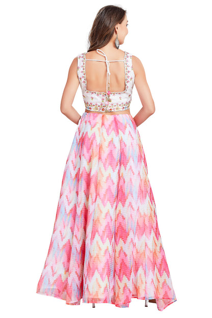 Pink Sequin Studded Chevron Stripe Lehenga Set-AariAmi Boutique