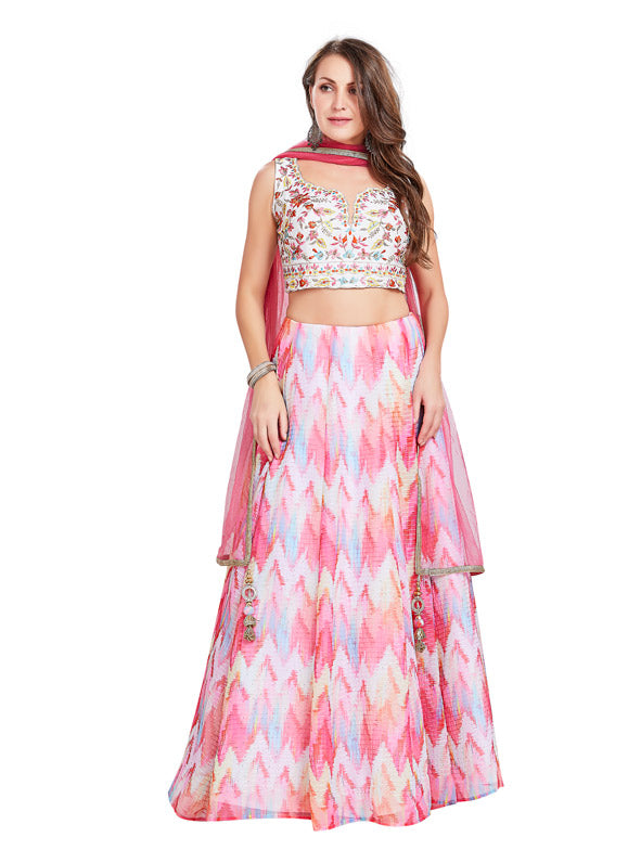 Pink Sequin Studded Chevron Stripe Lehenga Set-AariAmi Boutique