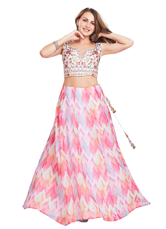 Pink Sequin Studded Chevron Stripe Lehenga Set-AariAmi Boutique
