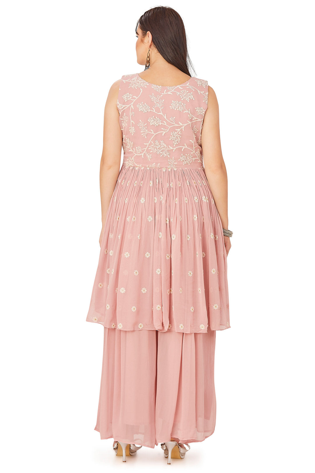 Peach Lucknowi Embroidered Palazzo Set-AariAmi Boutique