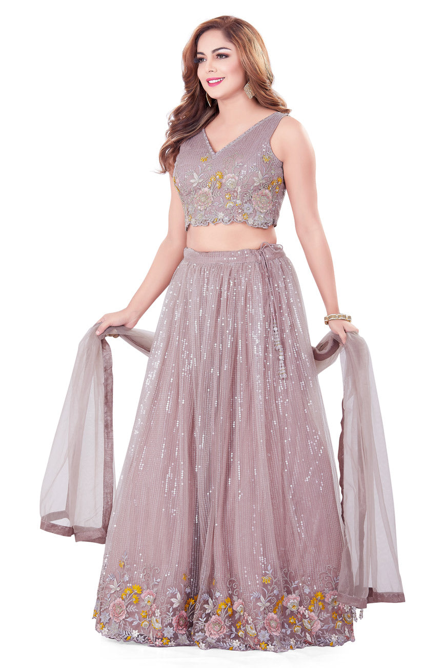 Shimmery Mauve Sequin Embellished Lehenga Set-AariAmi Boutique