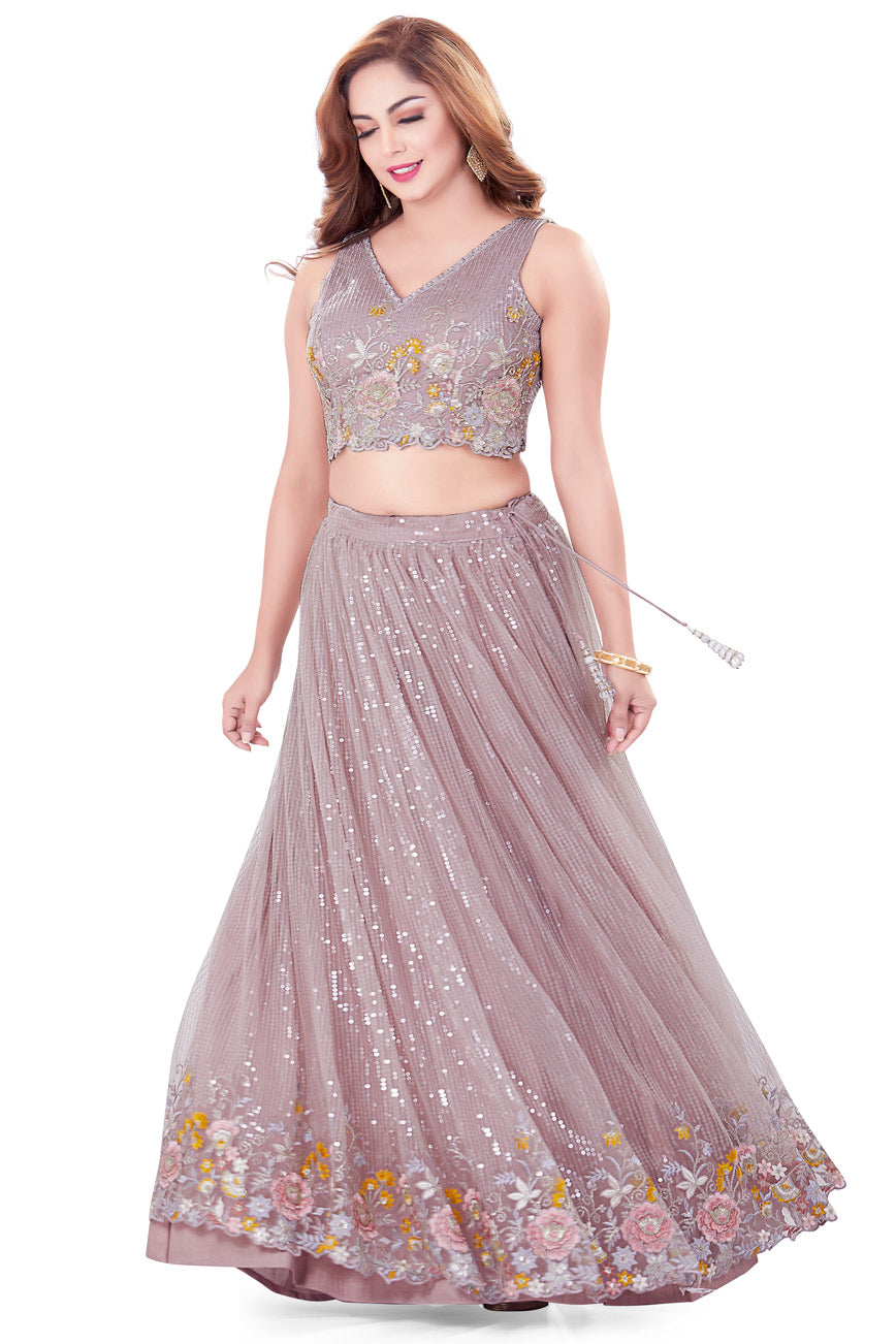 Shimmery Mauve Sequin Embellished Lehenga Set-AariAmi Boutique