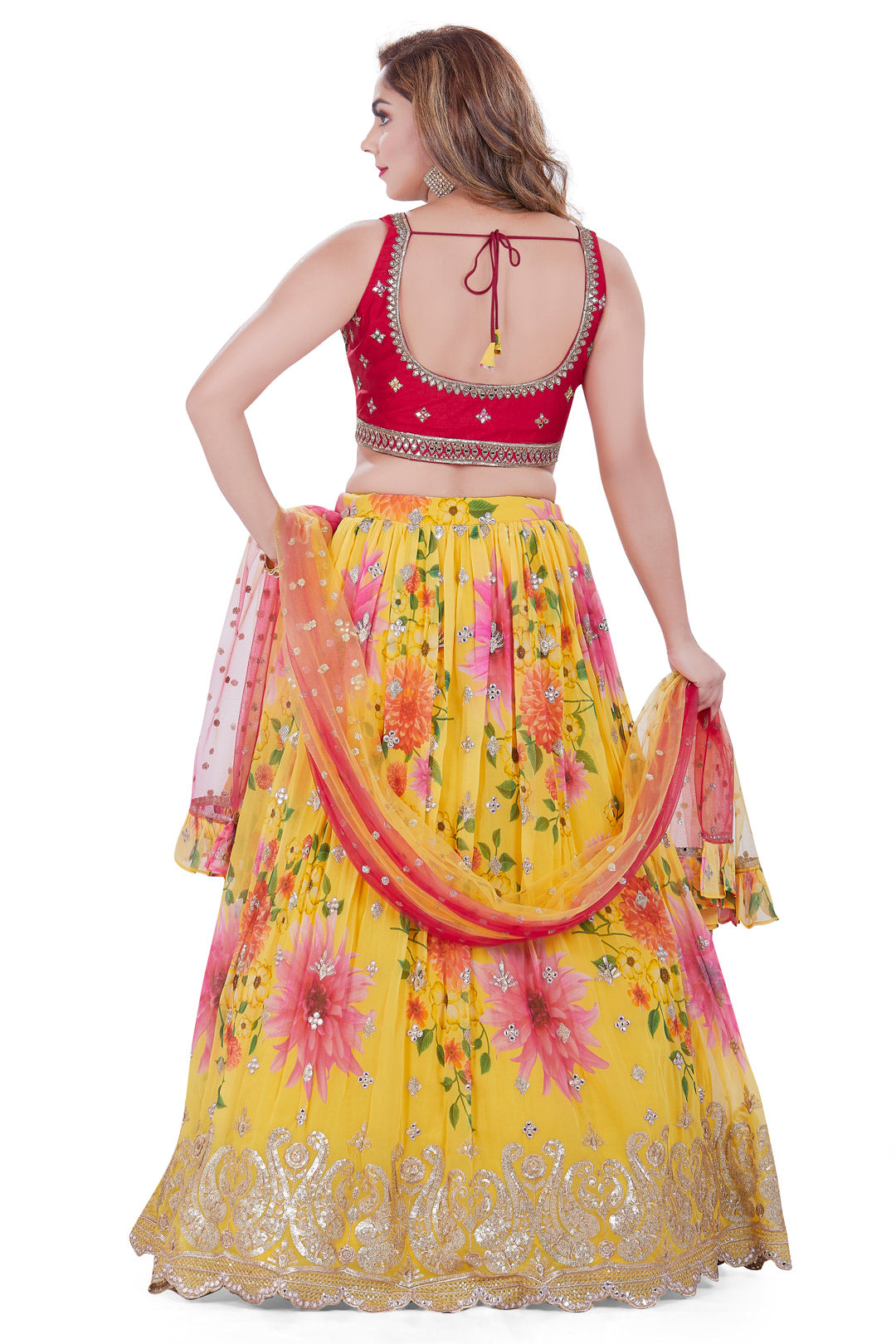 Pink and Yellow with Gota & Sequin work Lehenga Set-AariAmi Boutique