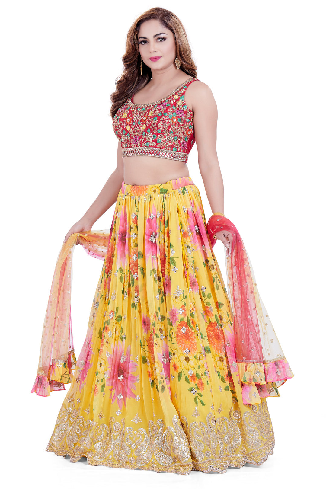 Pink and Yellow with Gota & Sequin work Lehenga Set-AariAmi Boutique