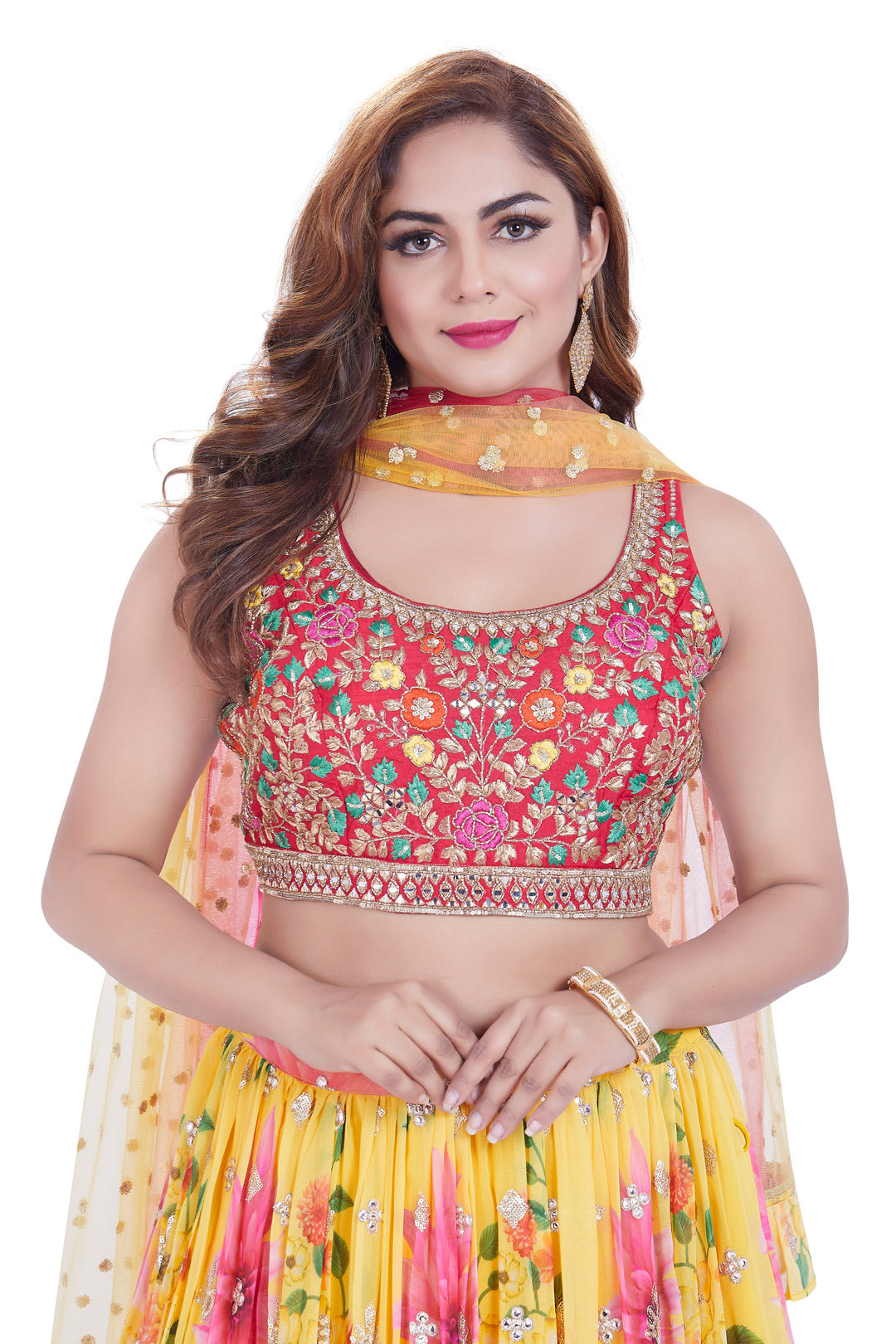 Pink and Yellow with Gota & Sequin work Lehenga Set-AariAmi Boutique