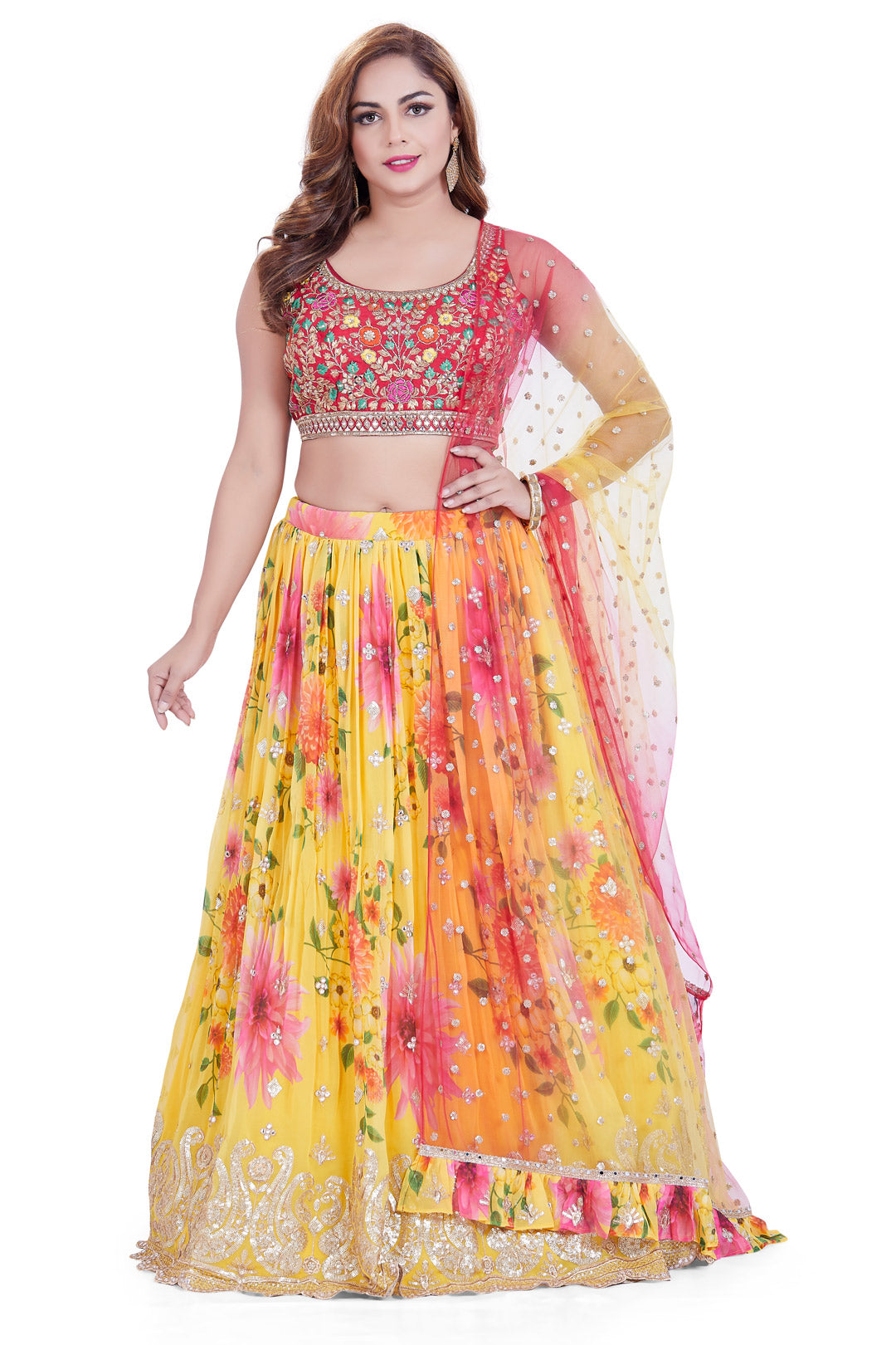Pink and Yellow with Gota & Sequin work Lehenga Set-AariAmi Boutique