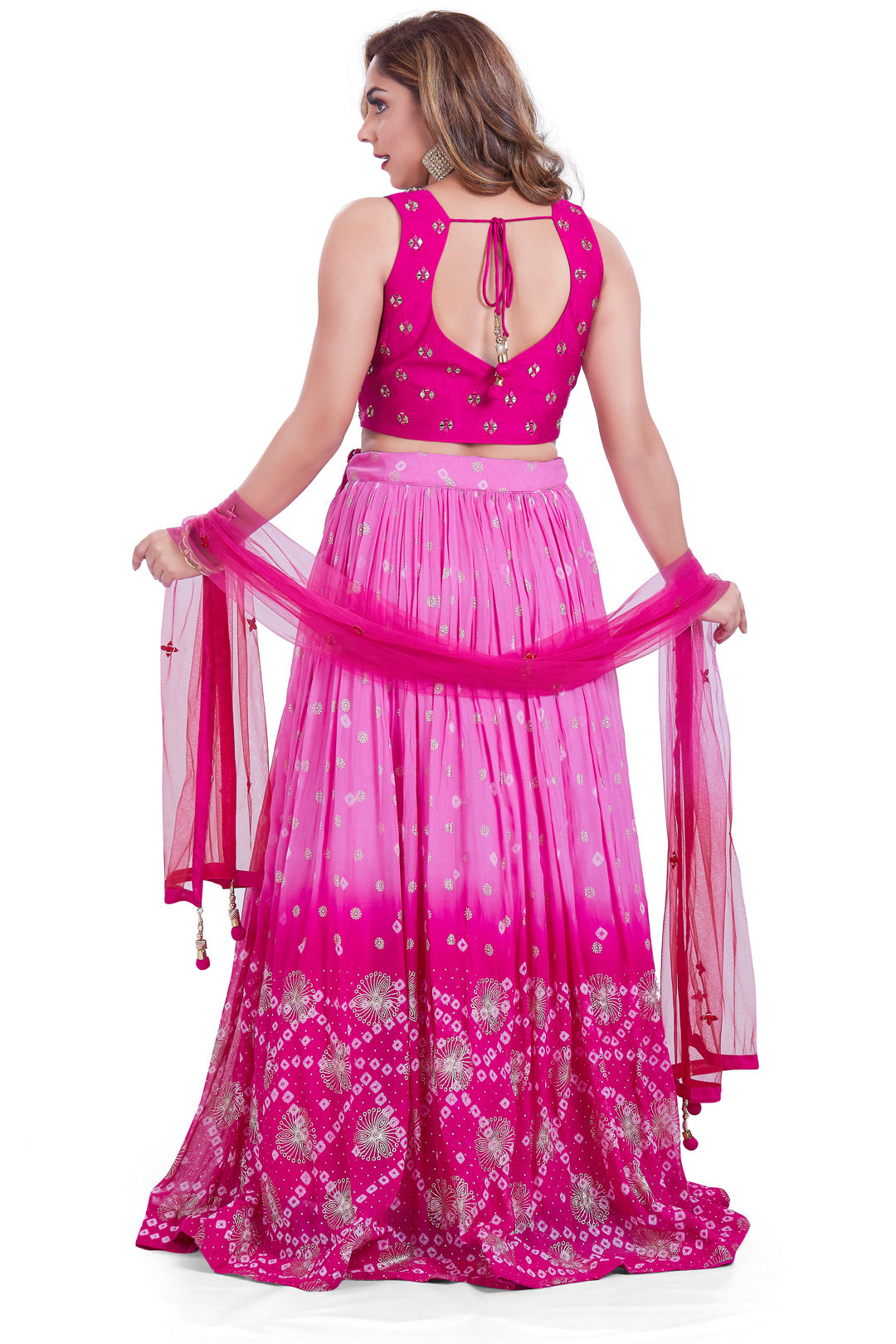 Ombre Pink Mirrorwork and Zari Embellished Lehenga Set-AariAmi Boutique