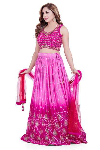 Ombre Pink Mirrorwork and Zari Embellished Lehenga Set-AariAmi Boutique