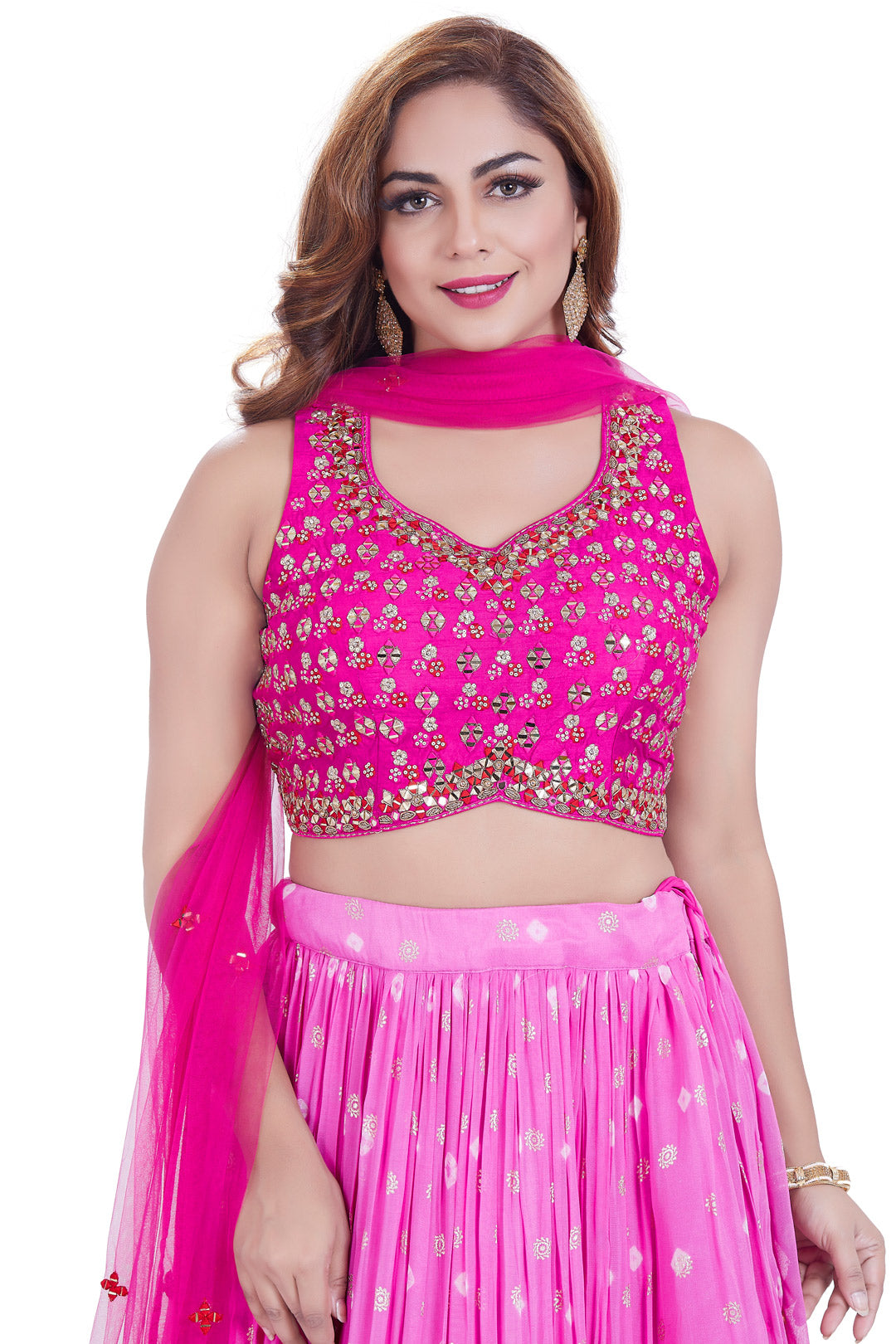 Ombre Pink Mirrorwork and Zari Embellished Lehenga Set-AariAmi Boutique