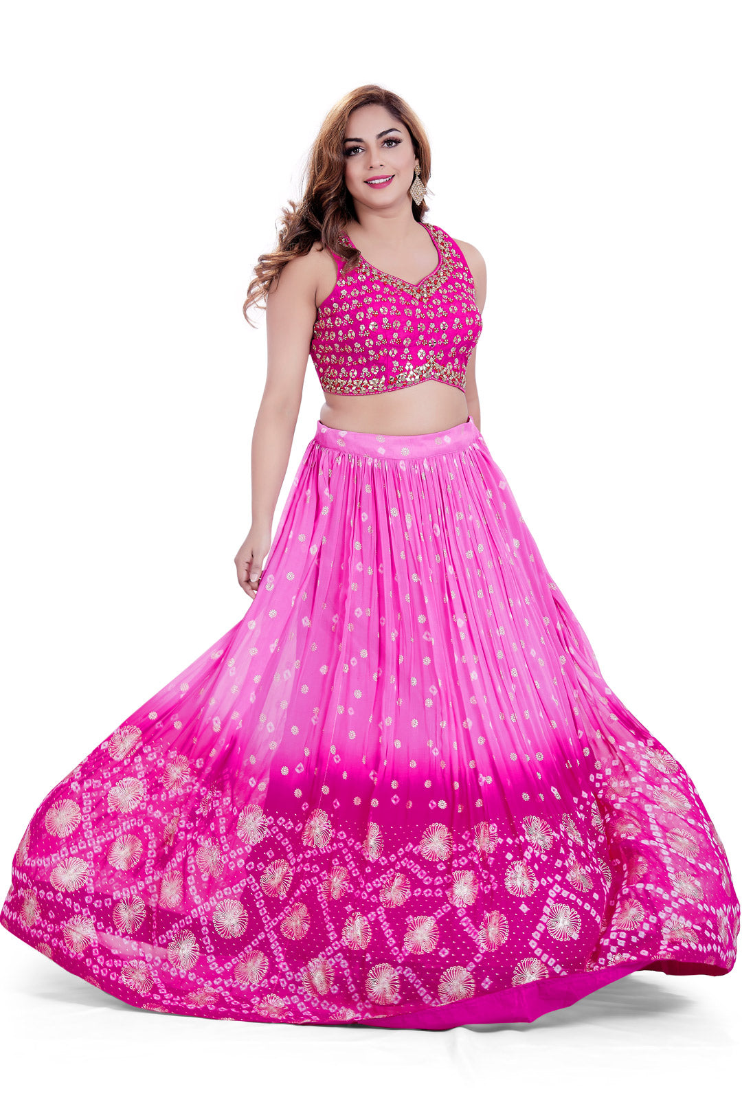 Ombre Pink Mirrorwork and Zari Embellished Lehenga Set-AariAmi Boutique