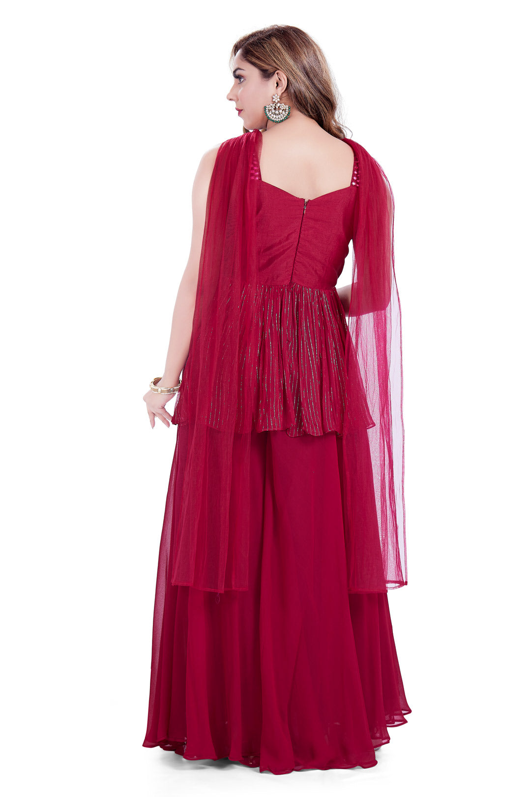 Ruby Red Mirrorwork Palazzo Set-AariAmi Boutique
