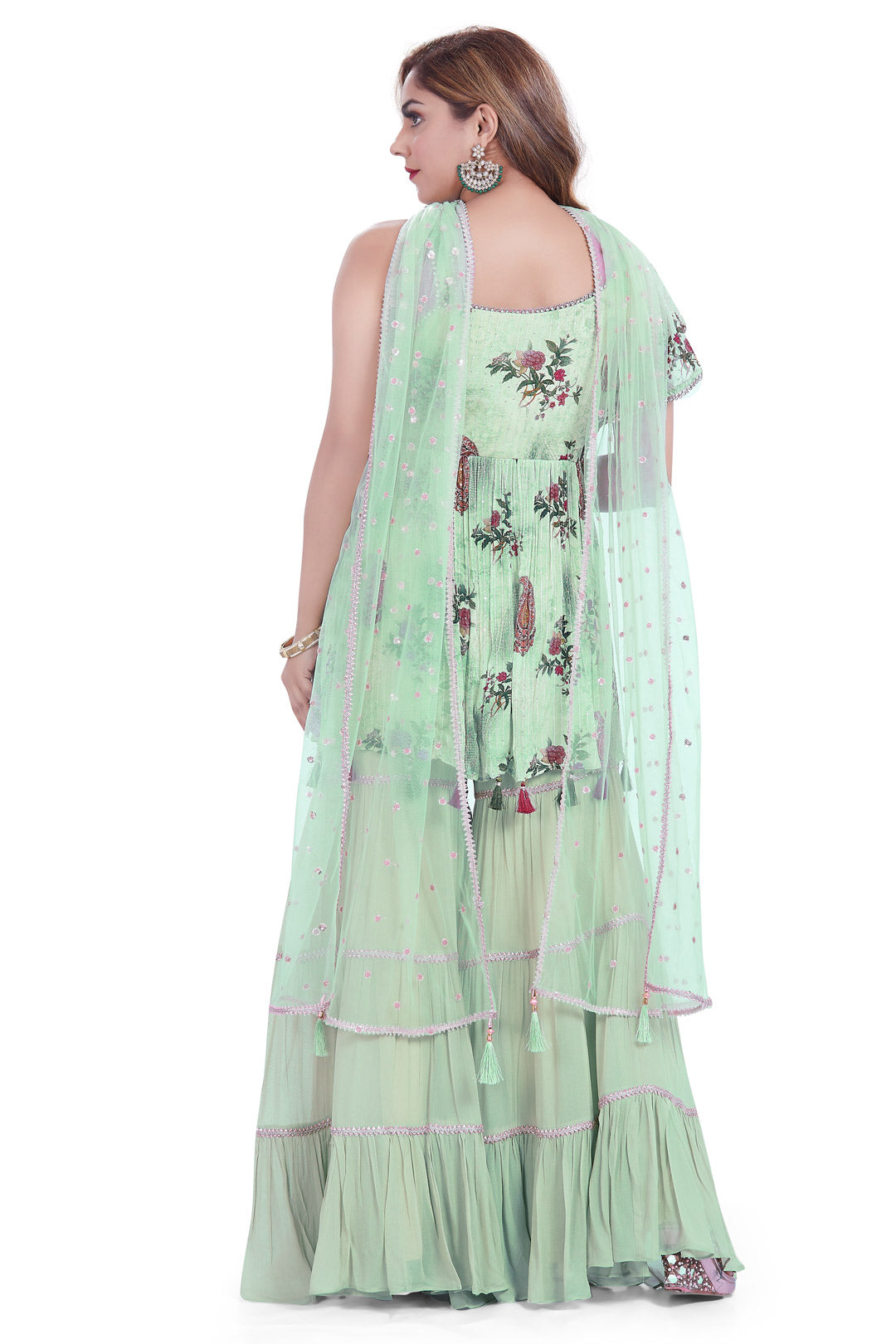 Sea Green Floral Printed Gharara Set-AariAmi Boutique