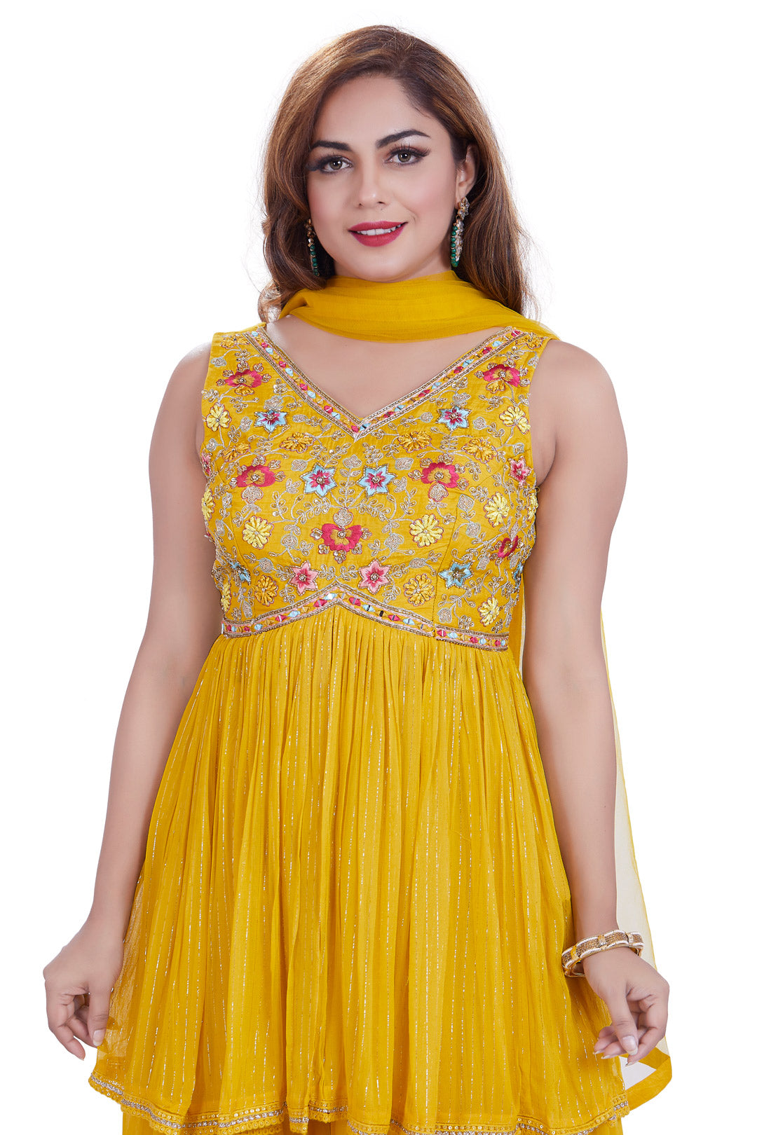 Golden Yellow Embroidered Shimmery Top Palazzo Set-AariAmi Boutique