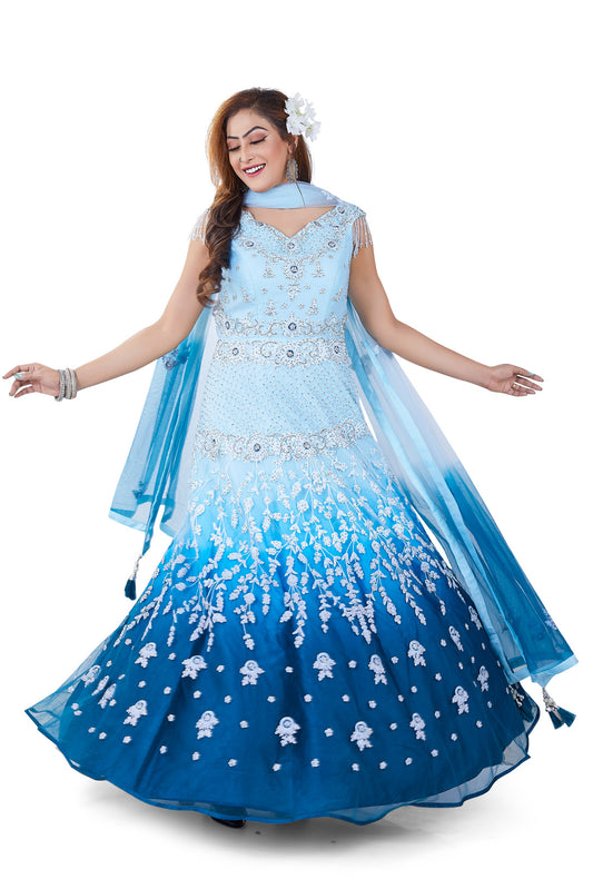 Ombre Blue Sparkling Anarkali Set-AariAmi Boutique