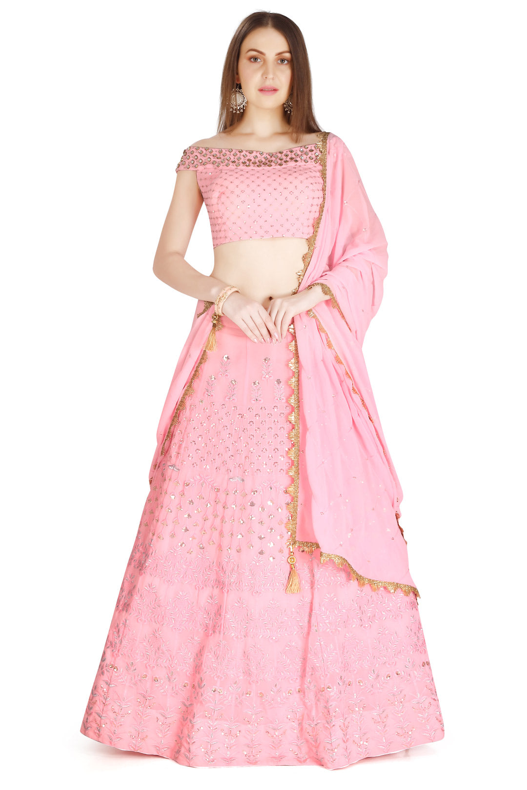 Pink Lucknowi Embroidered Monochrome Lehenga Set-AariAmi Boutique