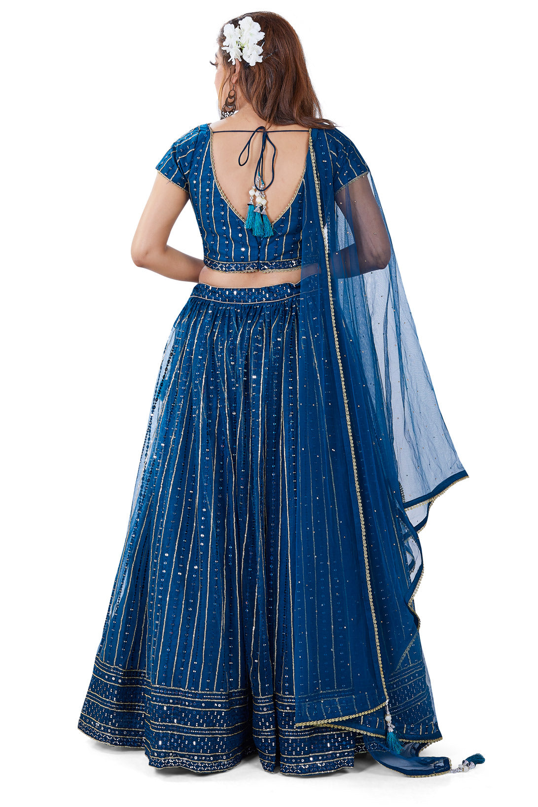 Royal Blue Monochrome Sequin Studded Lehenga Set-AariAmi Boutique