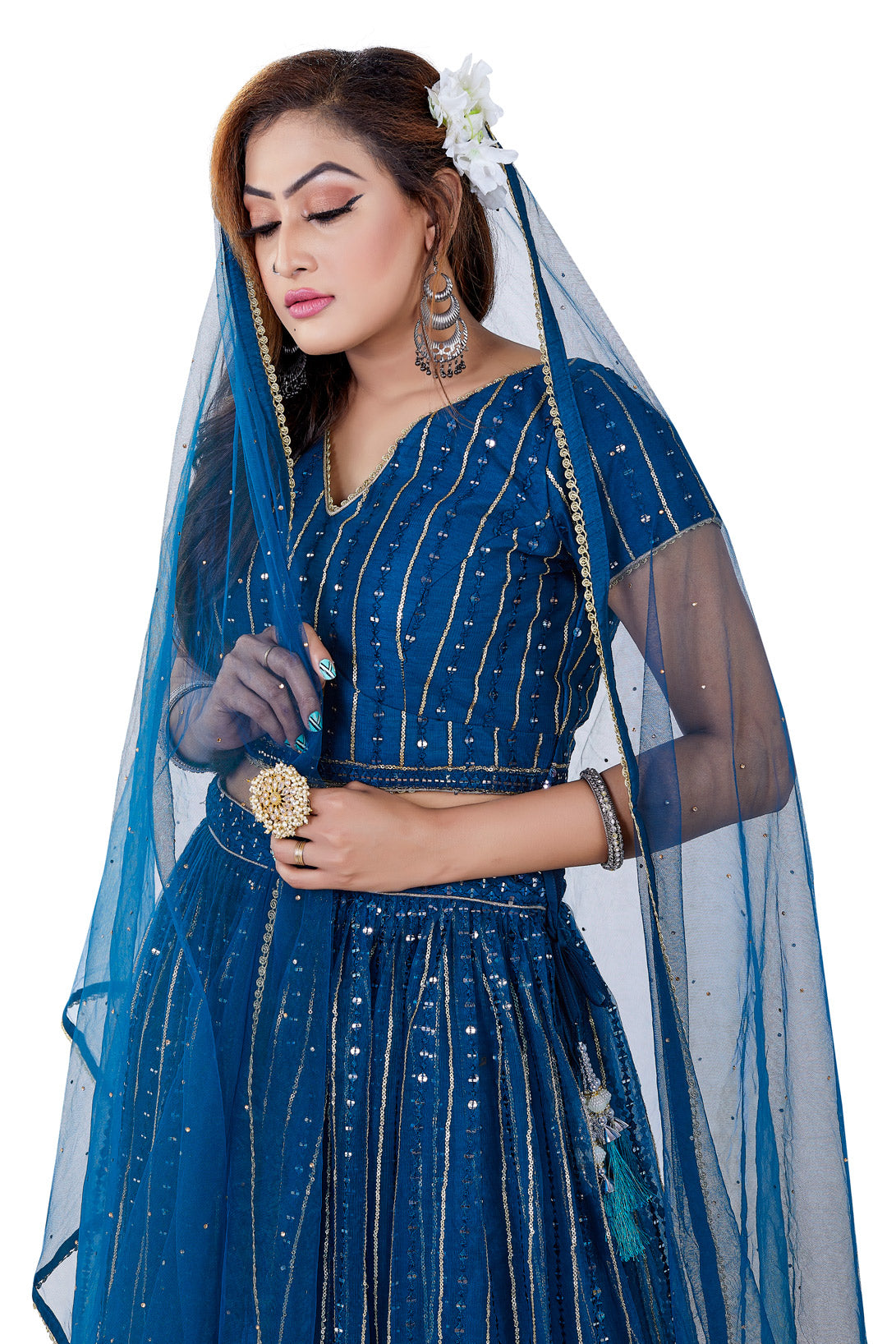 Royal Blue Monochrome Sequin Studded Lehenga Set-AariAmi Boutique