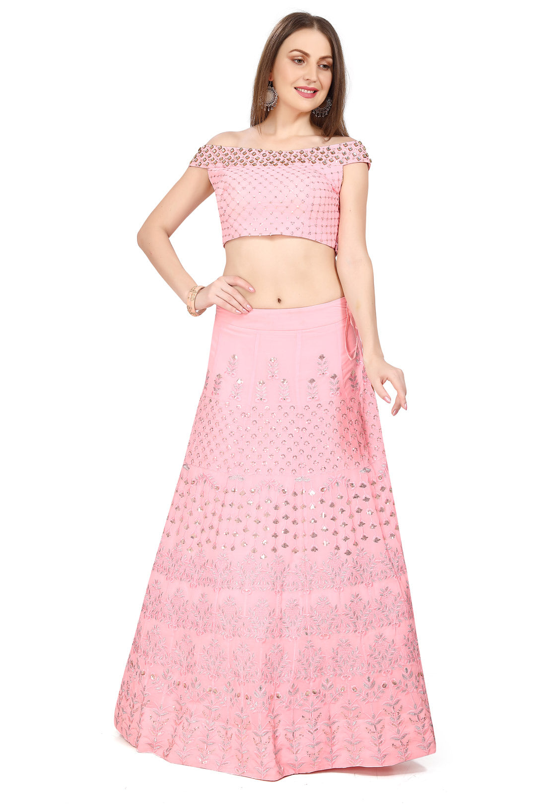 Pink Lucknowi Embroidered Monochrome Lehenga Set-AariAmi Boutique