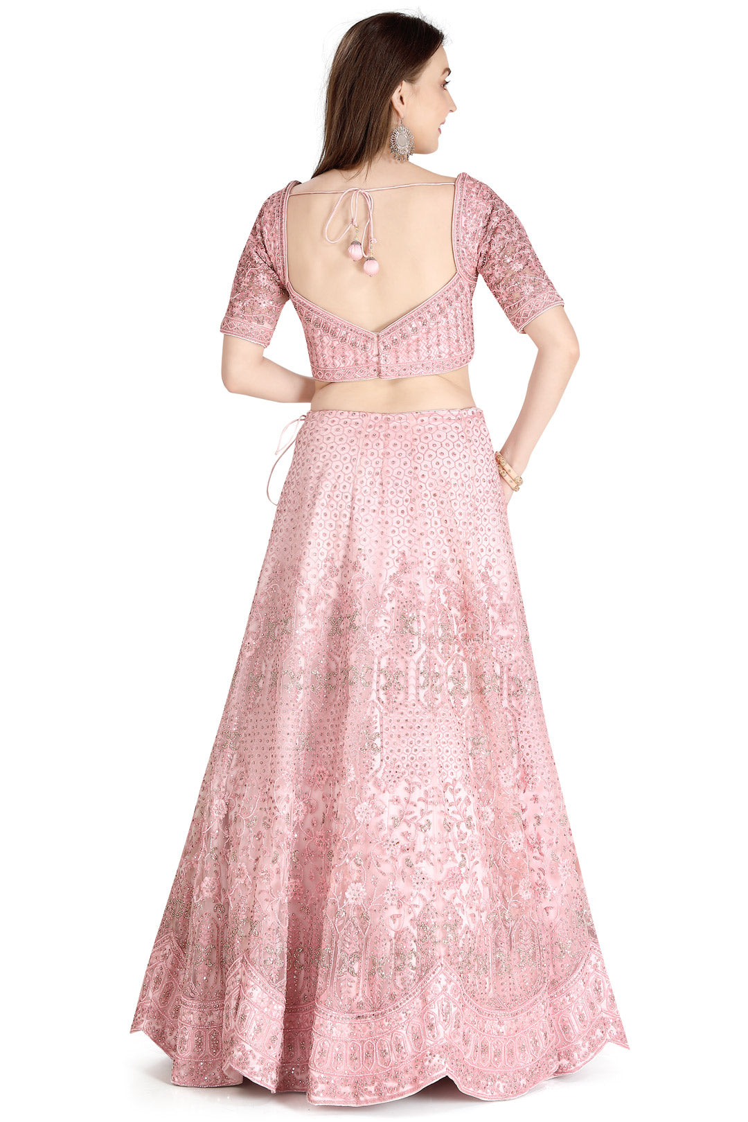 Pink Monochrome Stone Studded Embroidered Lehenga Set-AariAmi Boutique