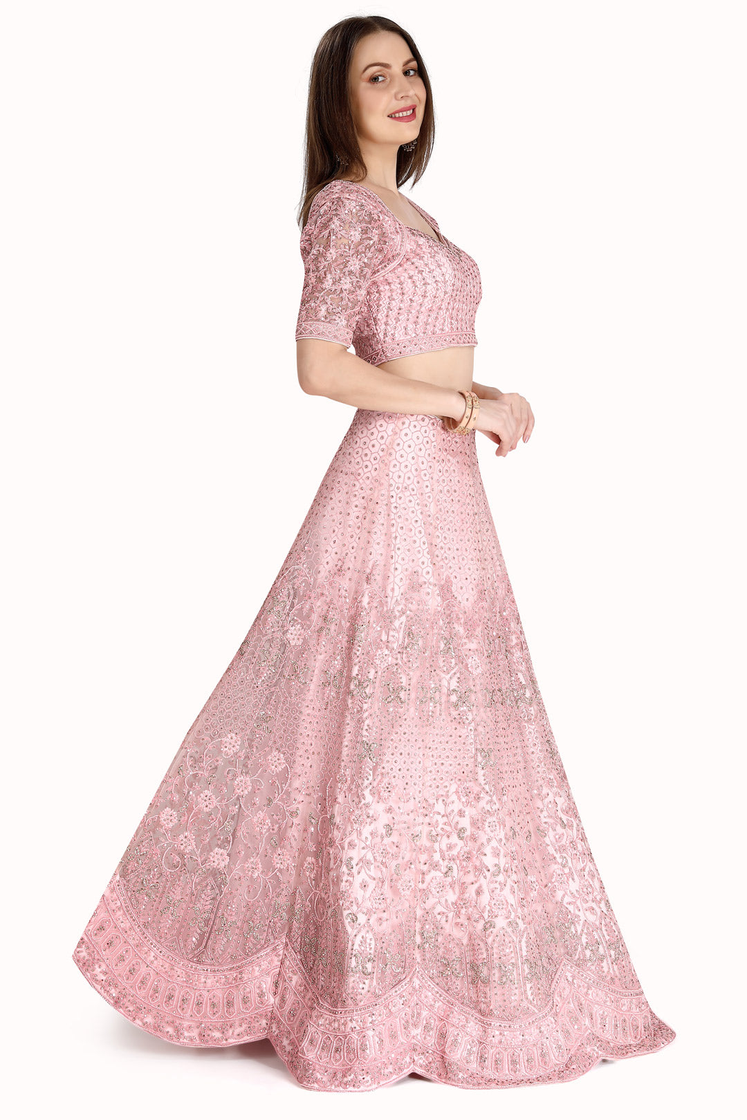 Pink Monochrome Stone Studded Embroidered Lehenga Set-AariAmi Boutique