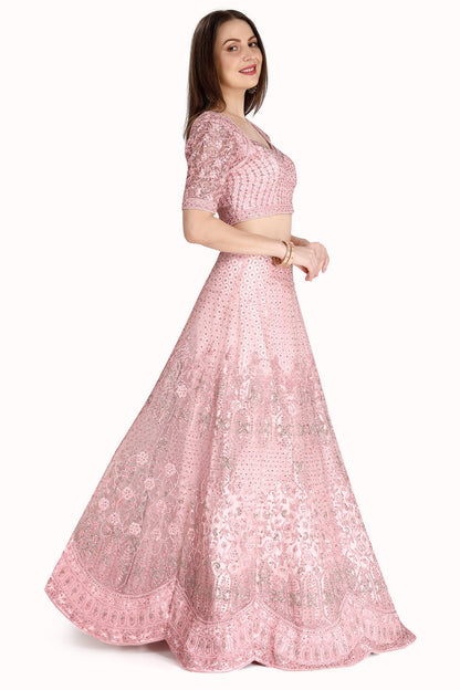 Pink Monochrome Stone Studded Embroidered Lehenga Set-AariAmi Boutique