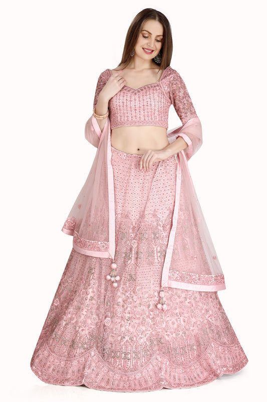 Pink Monochrome Stone Studded Embroidered Lehenga Set-AariAmi Boutique