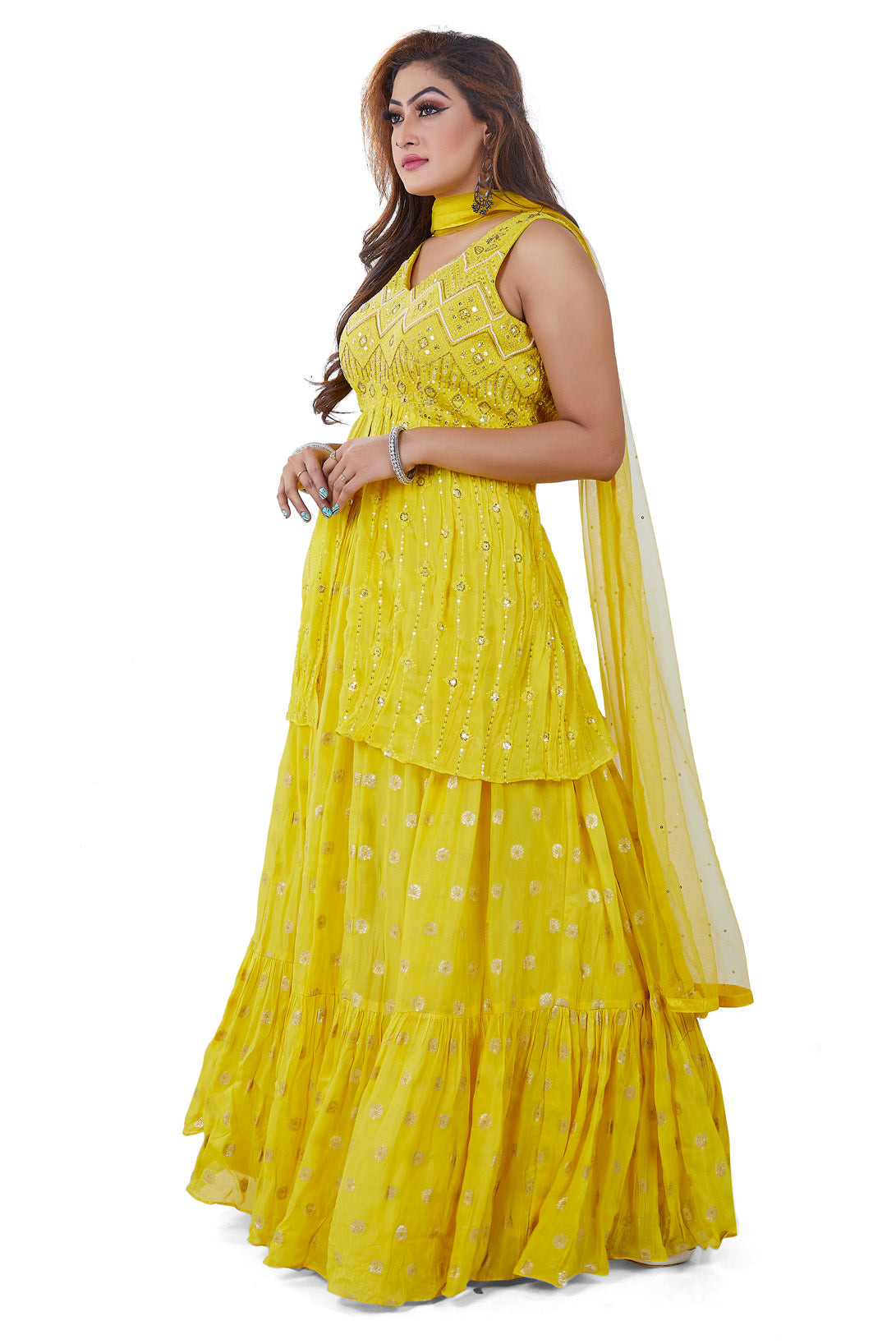 Golden Yellow Lucknowi Embroidered Gharara Set-AariAmi Boutique