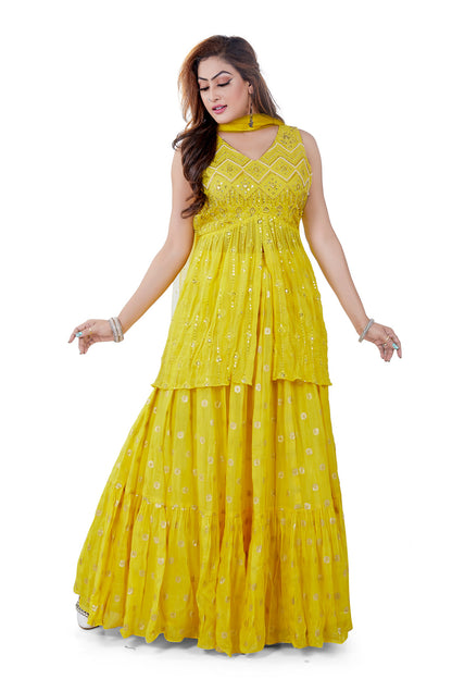 Golden Yellow Lucknowi Embroidered Gharara Set-AariAmi Boutique