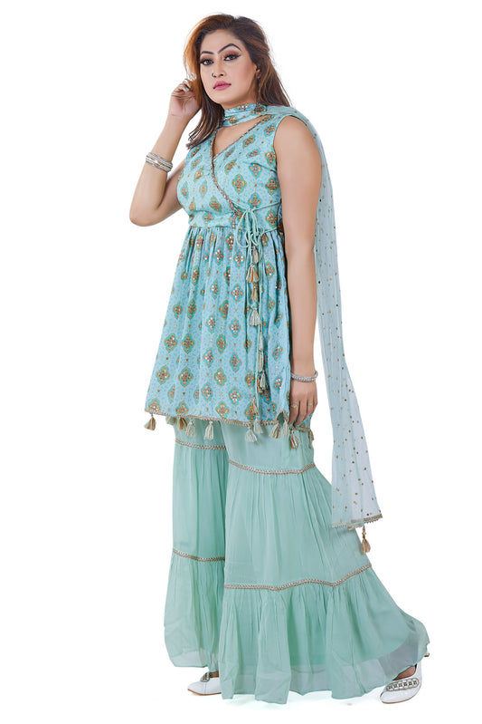 Sea Green Angarakha Style Gharara Set-AariAmi Boutique