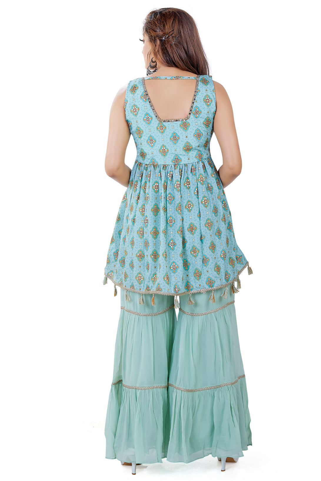 Sea Green Angarakha Style Gharara Set-AariAmi Boutique