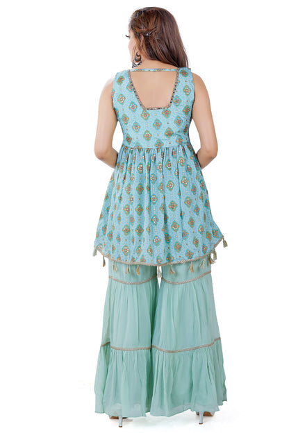 Sea Green Angarakha Style Gharara Set-AariAmi Boutique