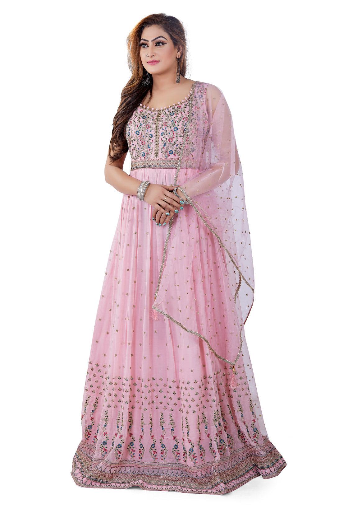 Pastel Pink Embroidered Anarkali Set-AariAmi Boutique