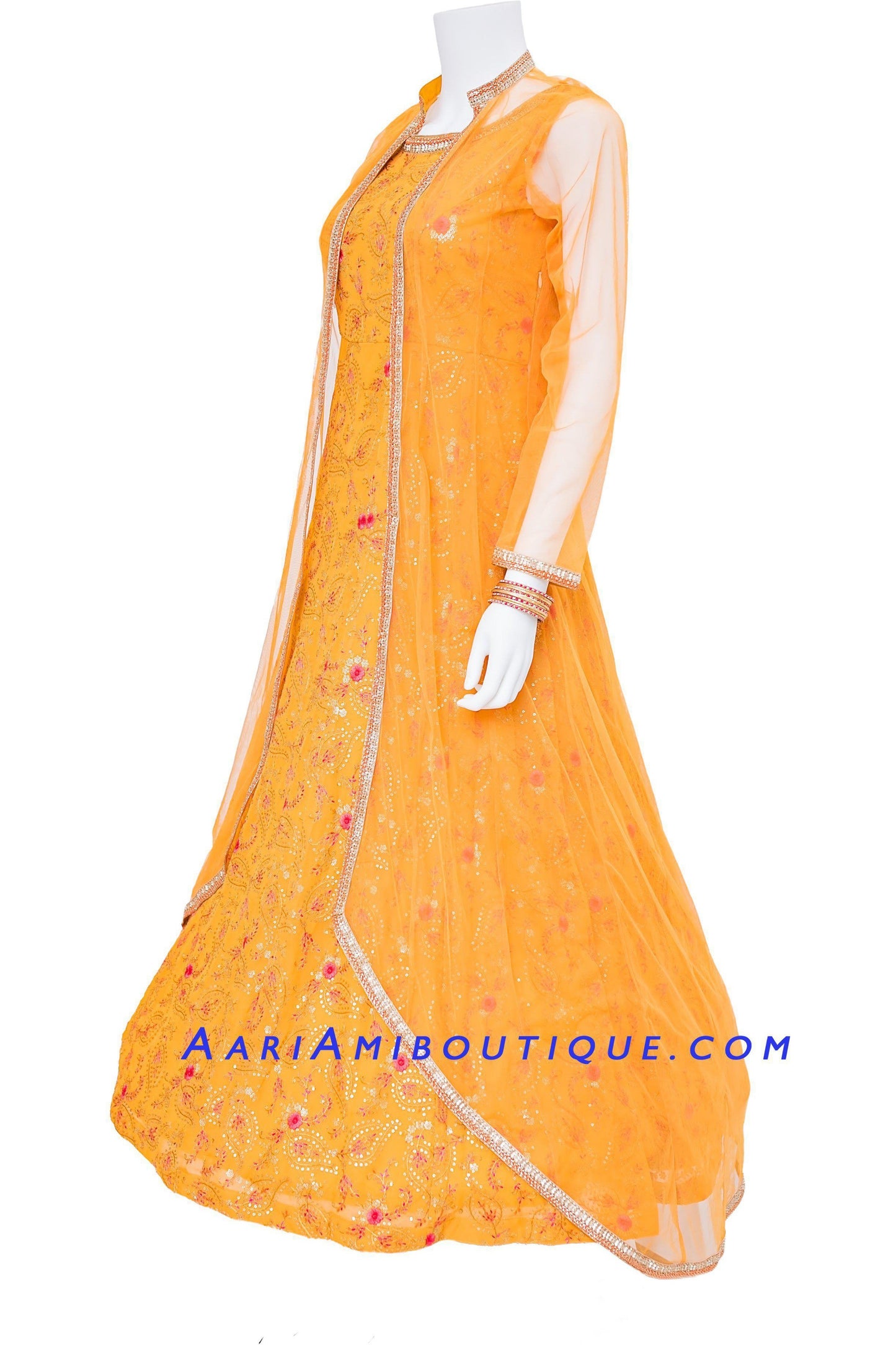 Amber Anarkali Set with Net Jacket-AariAmi Boutique
