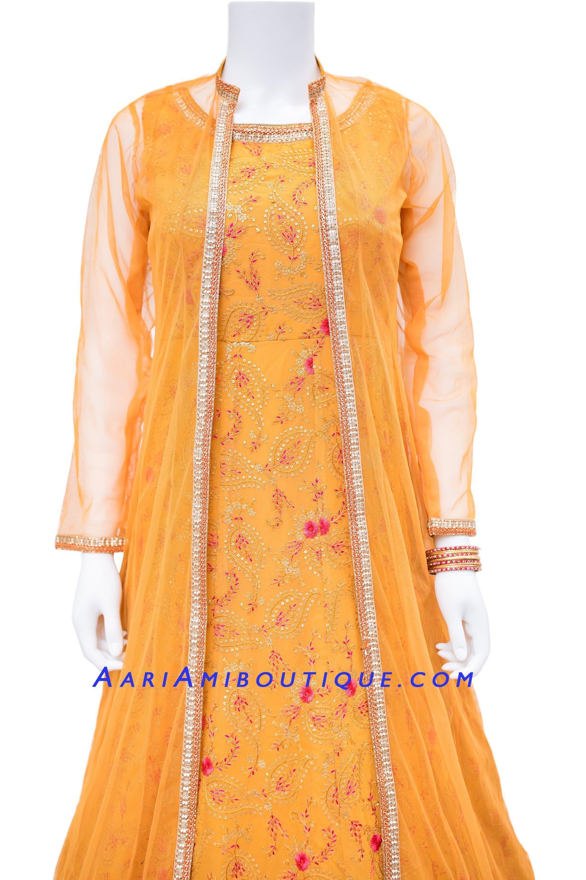 Amber Anarkali Set with Net Jacket-AariAmi Boutique