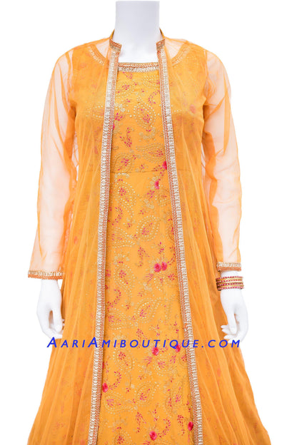 Amber Anarkali Set with Net Jacket-AariAmi Boutique