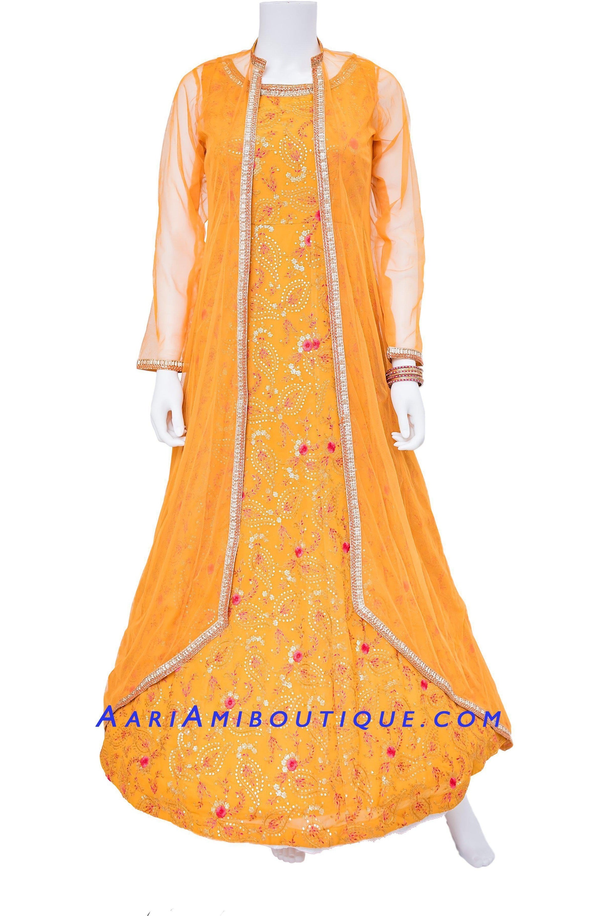 Amber Anarkali Set with Net Jacket-AariAmi Boutique