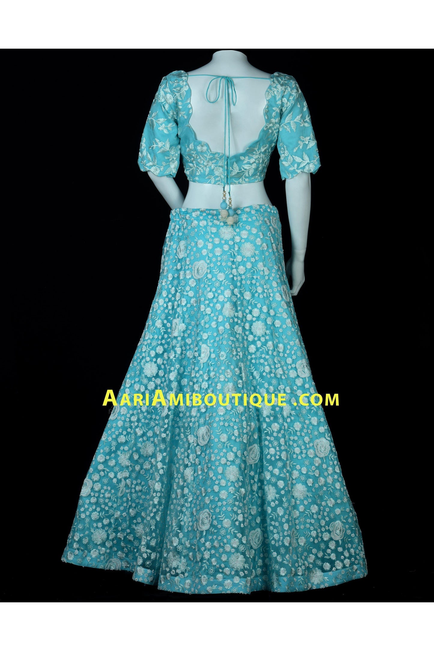 Aqua Blue Lucknowi Embroidered Lehenga Set-AariAmi Boutique