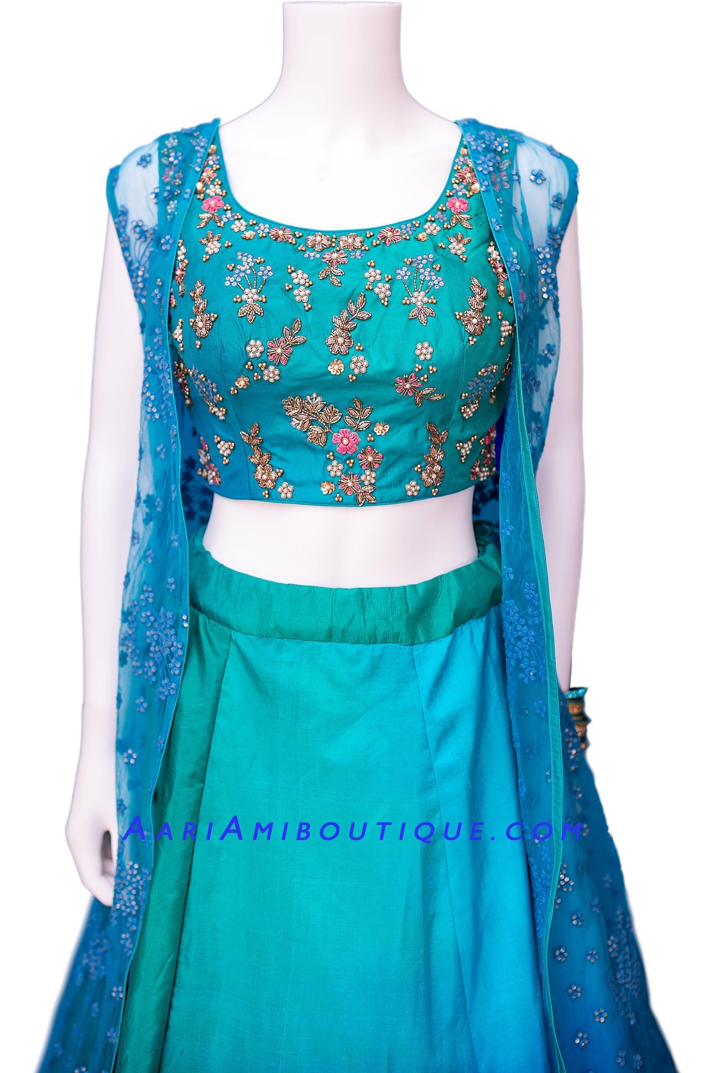 Azure Hue Jacket Lehenga Set-AariAmi Boutique