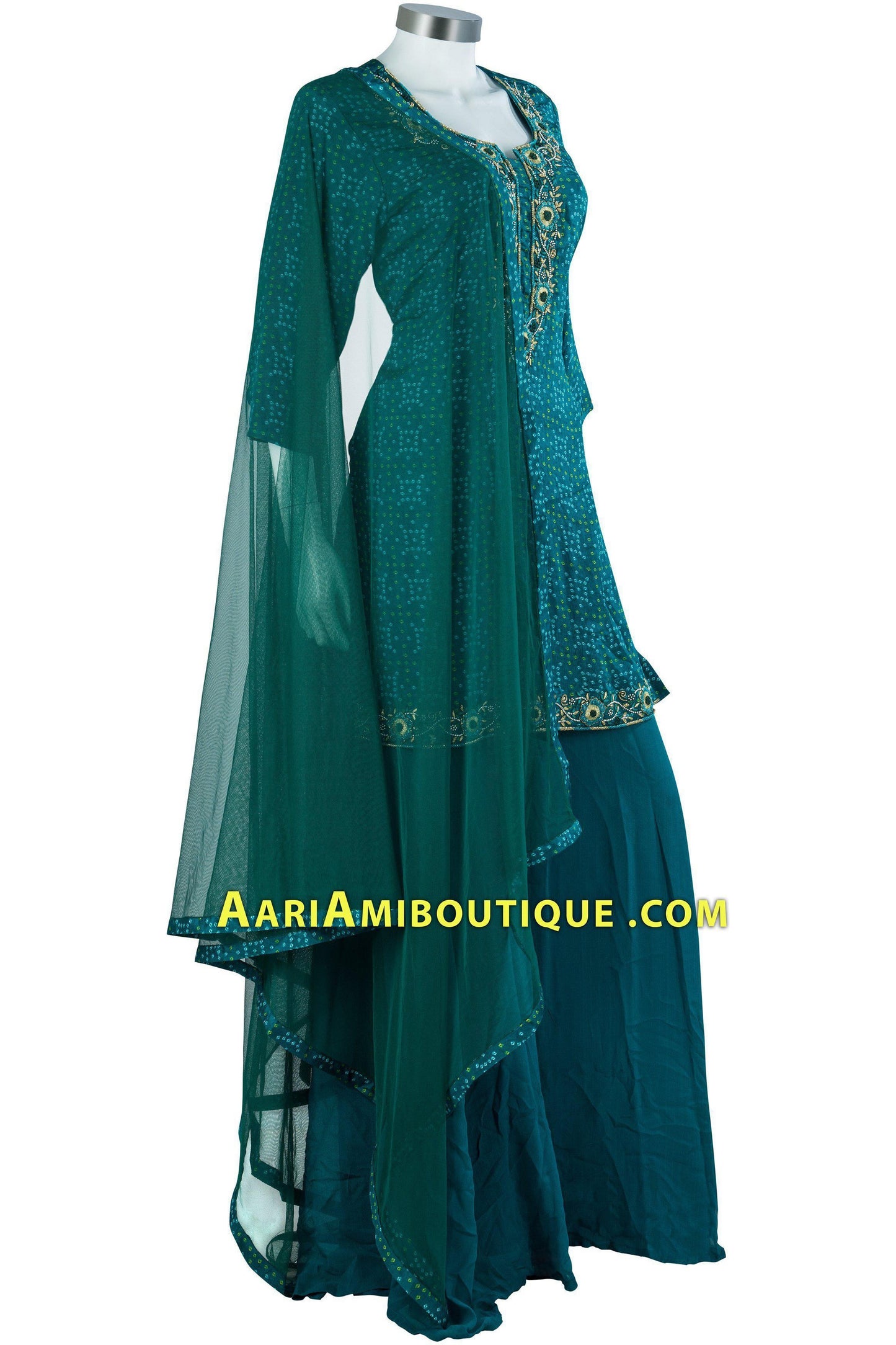 Blue Green Bandhani Embroidered Palazzo Set-AariAmi Boutique